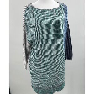 Style & Co XL Colorblock Knit Sweater Tunic Blue Green Boho Artsy Relaxed Top